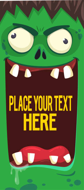 istock Cartoon funny green zombie character design with scary face expression and pink. Halloween vector illustration 2168301381