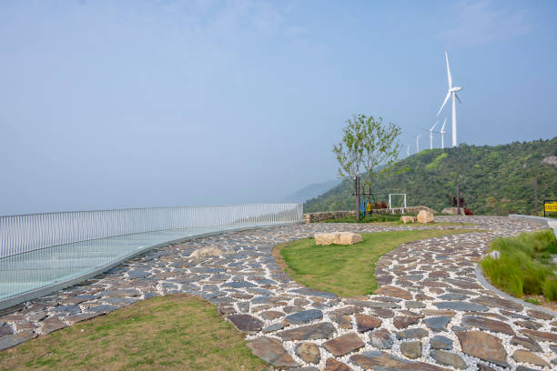 Wind farm next to an island in Zhejiang Province, China