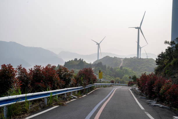 Wind farm next to an island in Zhejiang Province, China