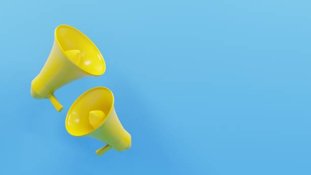 istock 3d yellow megaphone isolated on blue background with copy space, 3d rendering 2168337627