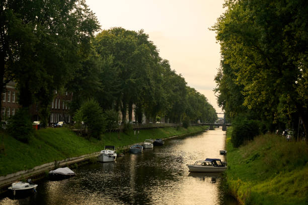 Pleasure boat on the on the Moyenne-Deûle canal in Lille