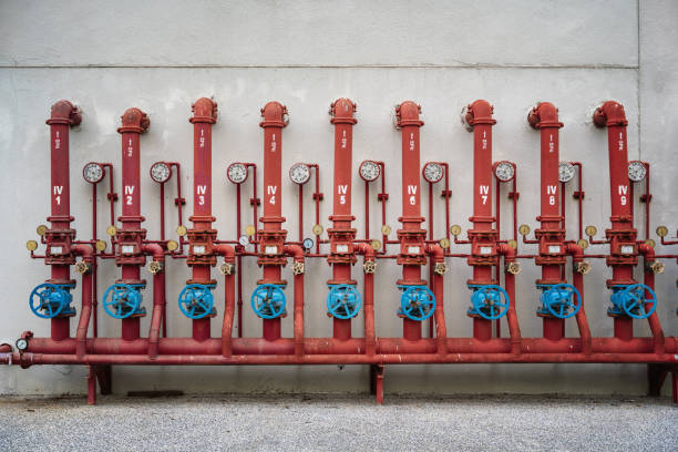 istock Industrial Red Pipes With Blue Valves 2168340113
