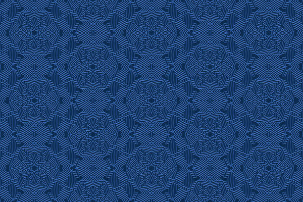 istock Embossed boho blue floral background, tribal cover design, banner. Geometric 3D pattern, embossing. Ornaments, handmade. Artistic ethnicity of the East, Asia, India, Mexico, Aztec. 2168340807