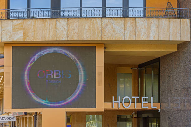 Orbis Design Hotel Paracin Paracin, Serbia - October 06, 2023: Display Orbis Design Sign Hotel and Spa in Town Centre. orbis stock pictures, royalty-free photos & images