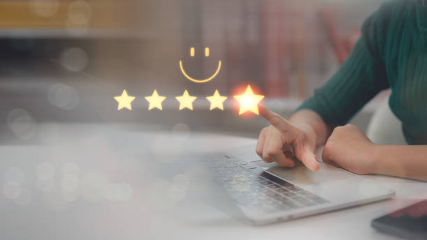 istock User give rating to service experience on online application, Customer review satisfaction feedback survey concept, Customer can evaluate quality of service leading to reputation ranking of business. 2168354588