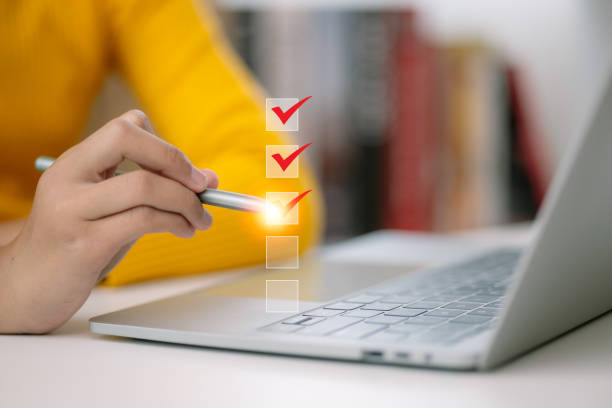 istock Document Management Checking System, Online survey filling out and digital form checklist, online documentation database, and process manage files. 2168354597