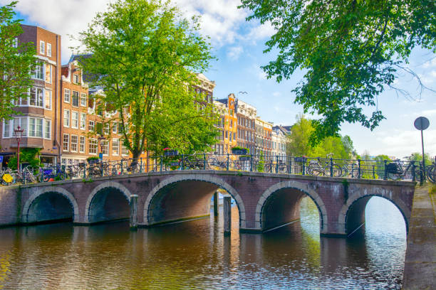 istock Houses and bridge in Amsterdam 2168358100