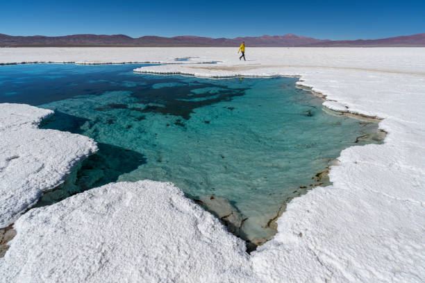 istock Tourist walks on salt flats, Argentina 2168359289