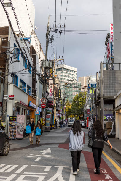 Seoul, South Korea - October 24 2024: hongdae shopping district in seoul city, south korea.