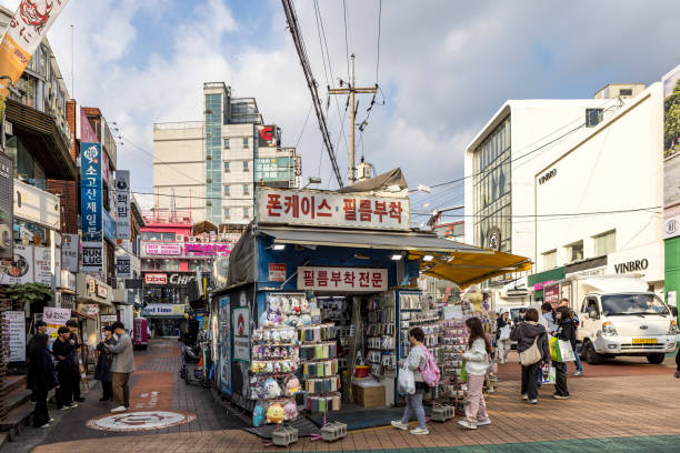 Seoul, South Korea - October 24 2024: hongdae shopping district in seoul city, south korea.