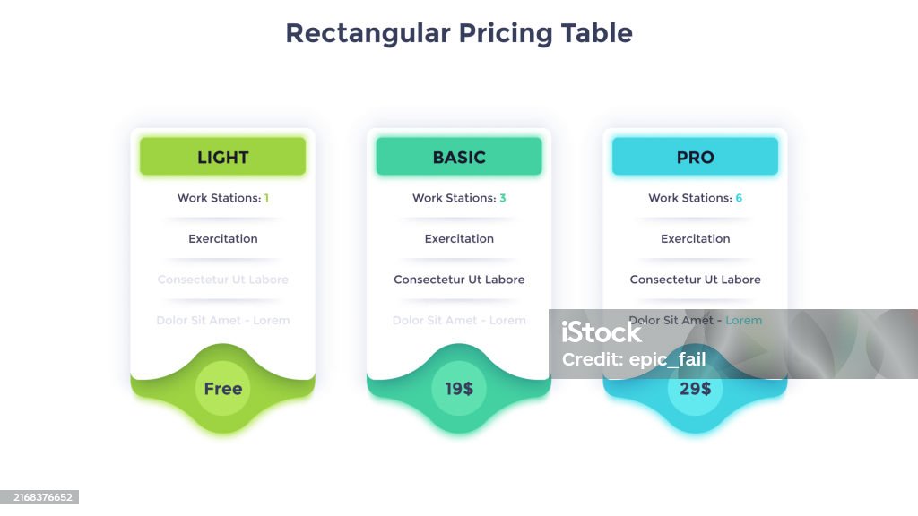 Rectangular Pricing Table Performing User Tariffs Infographic Chart ...