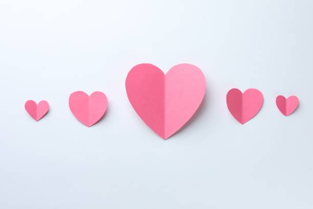 istock Pink paper hearts on white background, flat lay 2168382642