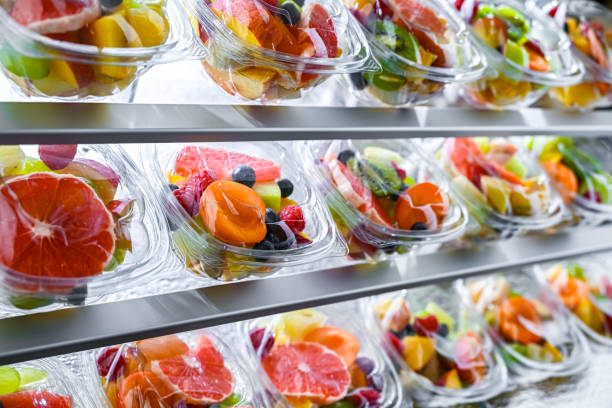 istock Boxes with pre-packaged fruit salads in a commercial fridge 2168387171
