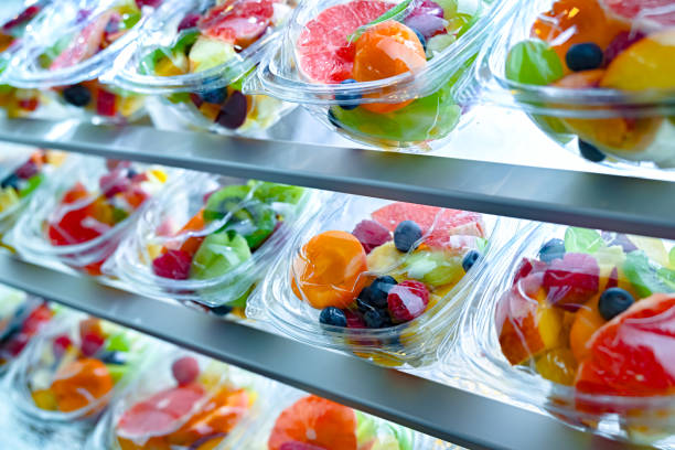 istock Boxes with pre-packaged fruit salads in a commercial fridge 2168387434