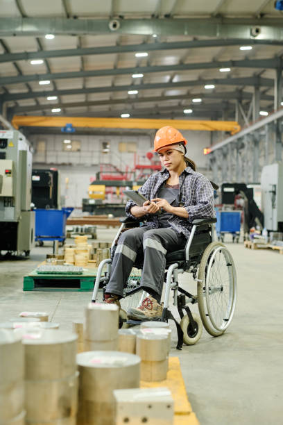 istock Industrial Worker in Wheelchair Performing Quality Inspection 2168390007