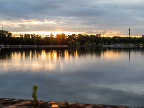 istock calm surface of water in pond in Kaliningrad 2168397796