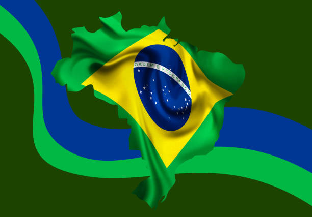 istock Brazilian flag waving over map of brazil background 2168398683