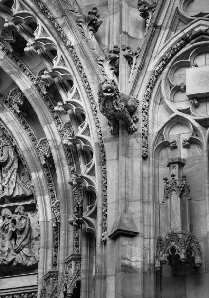 Gothic style Gargoyle on St Vitus' Cathedral Prague. Sepia