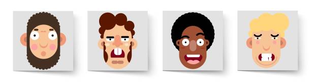 istock Set of vector faces. Teenagers of different ethnicity with emotional expression on face. 2168405589