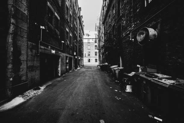 Dark alley in Vieux-Port de Montréal district. Montreal, Canada