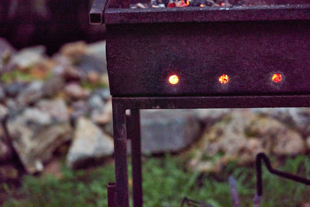 Close-up of the Havan kund fire stove during a South Indian Hindu wedding ceremony.