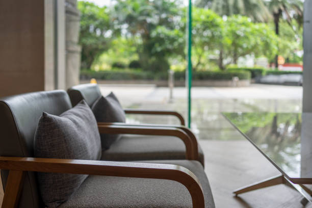 Monochrome image of waiting room bench