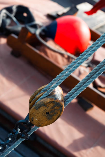 Sailing ship detail. Pulley and fender.