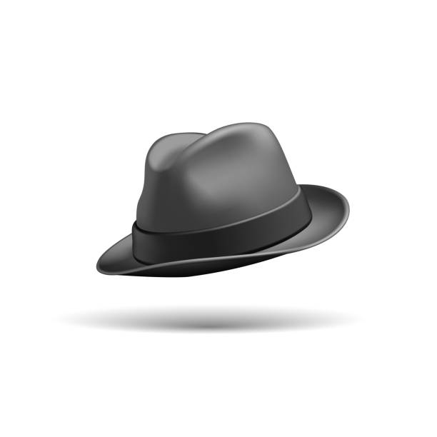 istock 3D black retro hat for men, male. It's a realistic vintage hat for gentlemen. Icon mockup for design on white background. Vector 2168426629