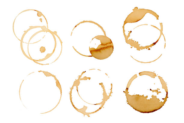 istock Coffee stains isolated on white background. Coffee prints.Round stain isolated, cafe stain fleck drink beverage. Coffee and Tea Stains cup rings. round trace of spilled coffee. Mockup. Copy space 2168430218