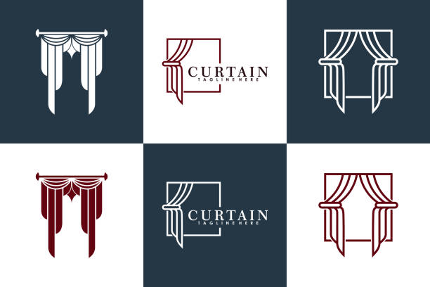 sammlung von vorhang-logo-design mit modernem konzept - bühnentheater stock-grafiken, -clipart, -cartoons und -symbole