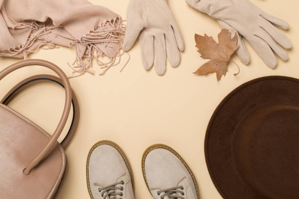 istock Stylish autumn accessories on color background, top view 2168461392
