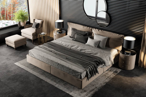 istock Black and Beige Luxury modern retro-style master bedroom 2168466092
