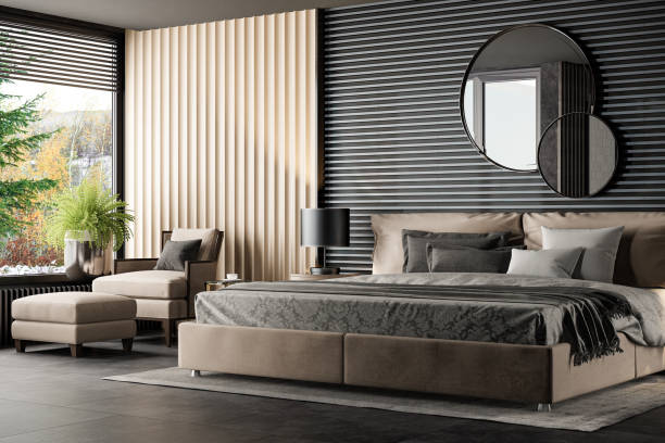 istock Black and Beige Luxury modern retro-style master bedroom 2168466094
