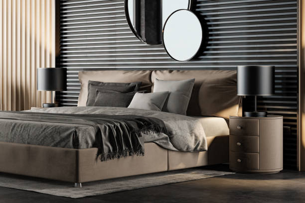 istock Black and Beige Luxury modern retro-style master bedroom 2168466387