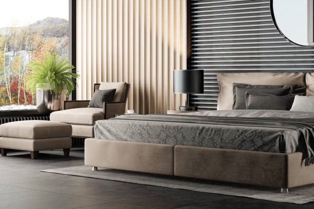 istock Black and Beige Luxury modern retro-style master bedroom 2168466398