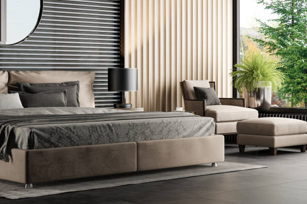 istock Black and Beige Luxury modern retro-style master bedroom 2168466437