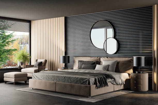 istock Black and Beige Luxury modern retro-style master bedroom 2168466531