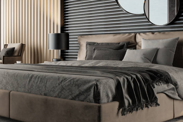 istock Black and Beige Luxury modern retro-style master bedroom 2168466622