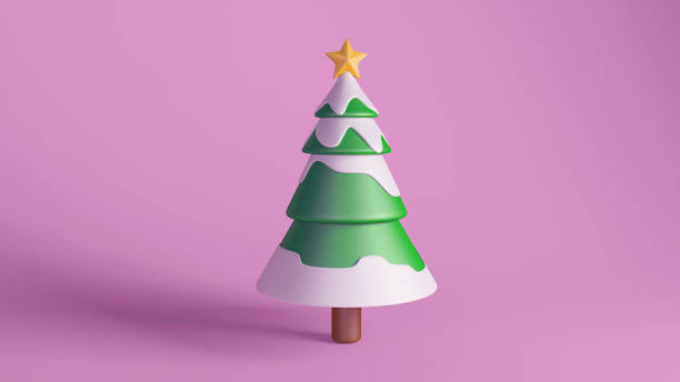 istock Snow-Covered Christmas Tree with Star Topper on Pink Background 2168469168
