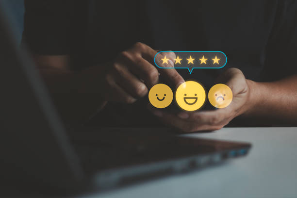istock Customer review satisfaction feedback survey concept. User review evaluates satisfaction with a product or service, Customers rate service experience on the online application. Business technology. 2168471670
