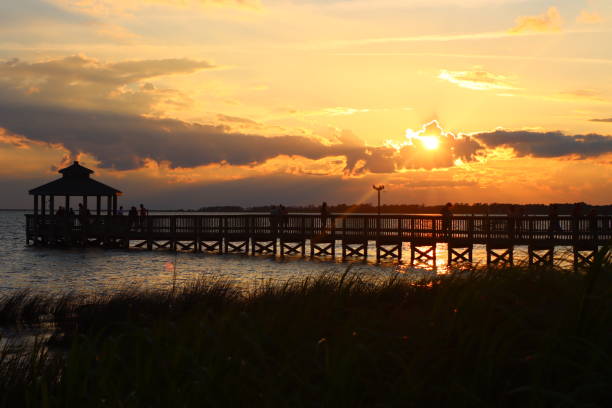 istock Picture of pier with sunset sky backgound 2168478020
