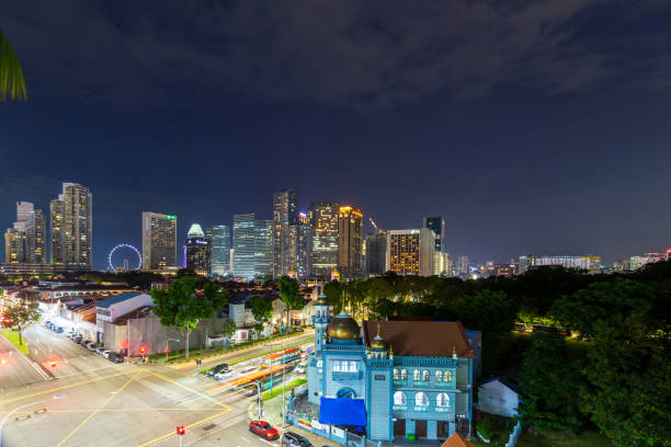 Beautiful reflection of Singapore Financial district at night.