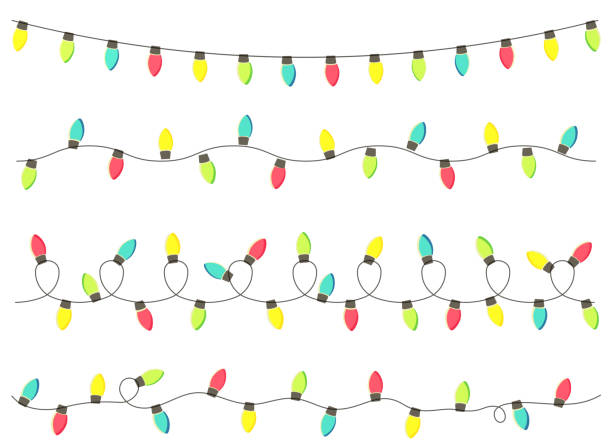 Retro and colorful Christmas lights, illumination set