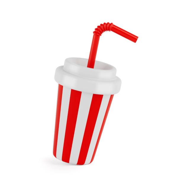 istock Soda Soft Drink Striped Cup Cartoon Icon with Red Straw. 3d Rendering 2168490792