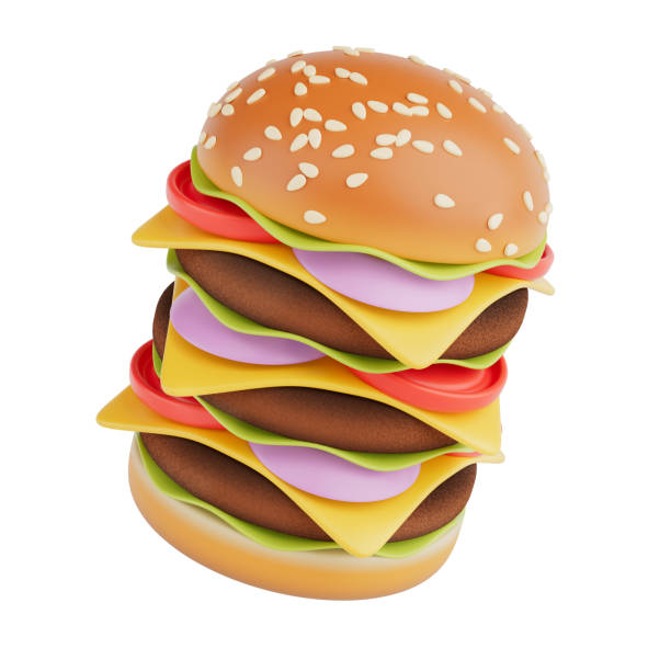 istock Cartoon Premium Delicious Big Burger Icon. 3d Rendering 2168490900