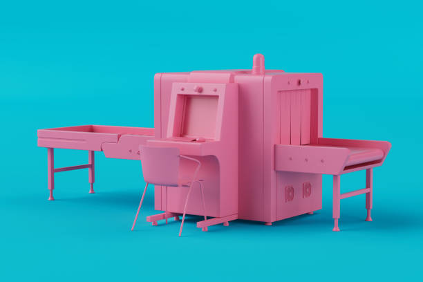 istock Pink Airport X-ray Security Baggage Scanner in Clay Duotone Monochrome Style. 3d Rendering 2168491133