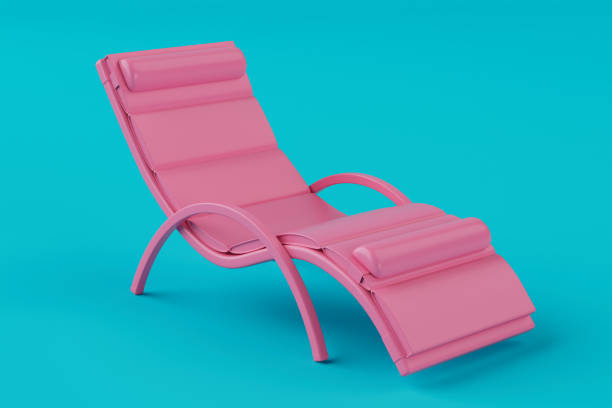 Beach Relax Pink Chair in Duotone Monochrome Style on a blue background. 3d Rendering
