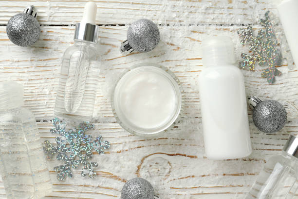 istock Composition with winter cosmetic products on white wooden table 2168499342