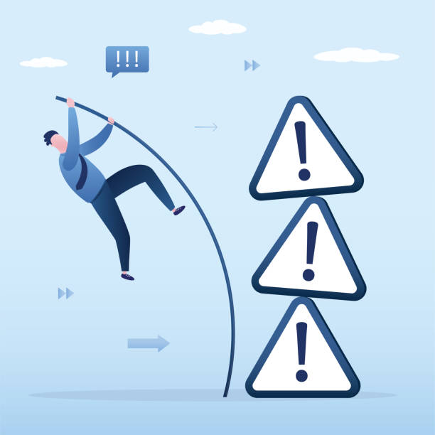 istock Confident businessman trying to jump through stack of warning signs. Free yourself from inhibitions and prejudices. Entrepreneur overcoming failure and restrictions 2168501001