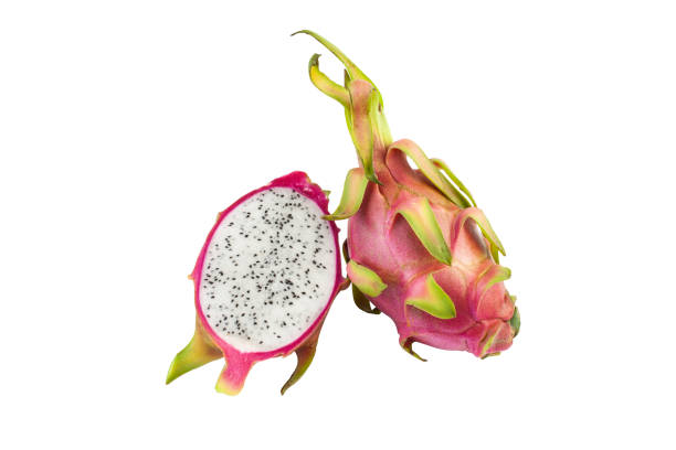 istock Whole and half dragon fruit clipping path on isolated white background 2168501968